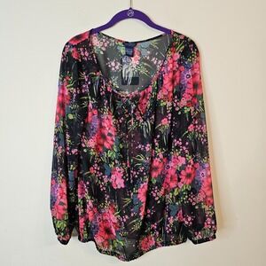 NWT Women's Doncaster Floral Semi-Sheer Blouse Size 2